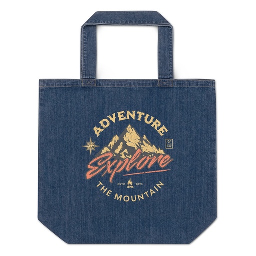 [ID: 528-G30] Adventure Explore The Mountain Organic Denim Tote Bag