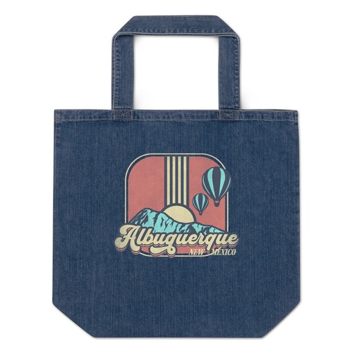 [ID: 528-G36] Albuquerque - Retro Hot Air Baloon Organic Denim Tote Bag