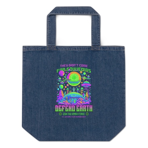 [ID: 528-G38] Alien Invasion Organic Denim Tote Bag
