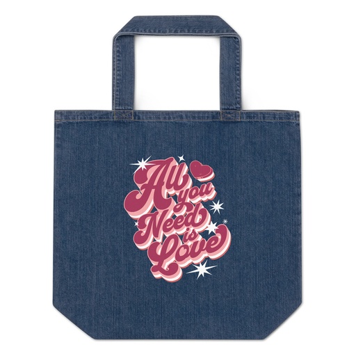 [ID: 528-G50] All You Need is Love - Retro Valentines Day Organic Denim Tote Bag