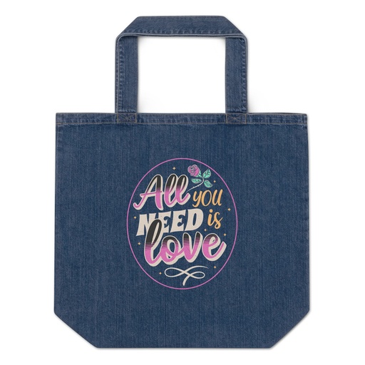 [ID: 528-G51] All you Need is Love - Valentines Day Organic Denim Tote Bag