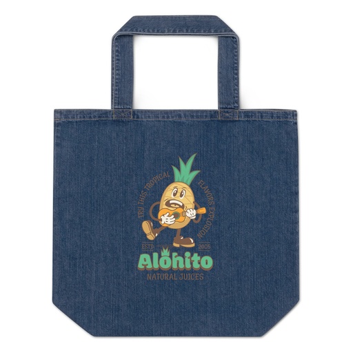 [ID: 528-G54] Alohito Natural Juices - Pineapple Mascot Organic Denim Tote Bag
