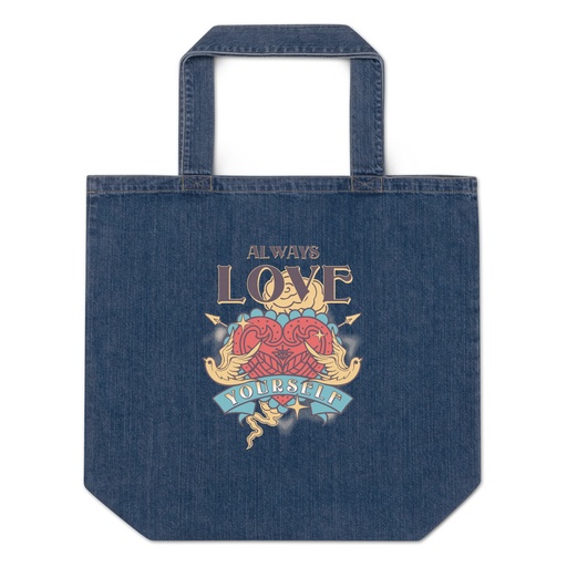 [ID: 528-G56] Always Love Yourself - Retro Inspirational Quote Organic Denim Tote Bag