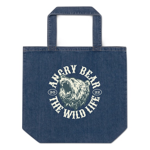 [ID: 528-G83] Angry Bear - Wild Life Animal Organic Denim Tote Bag