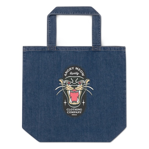 [ID: 528-G84] Angry Meow Clothing Company - Panther Organic Denim Tote Bag