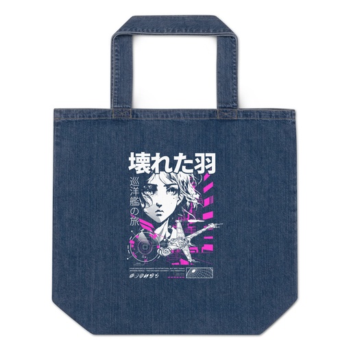 [ID: 528-G87] Anime Broken Wings - Neon Japanese Style Organic Denim Tote Bag
