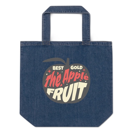 [ID: 528-G97] Apple Fruit - Typographic Lettering Organic Denim Tote Bag