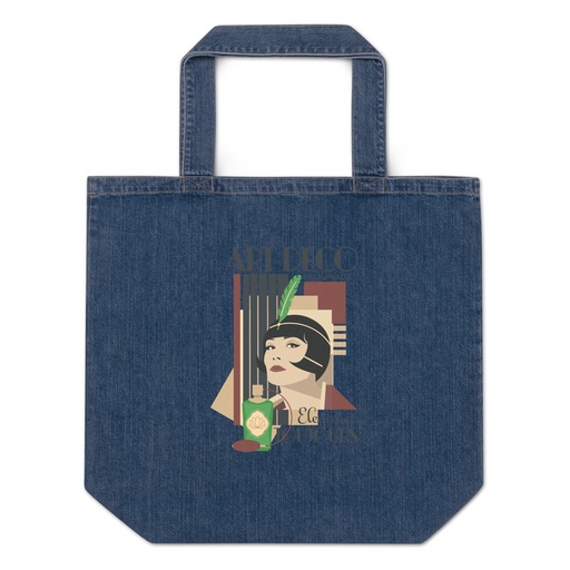 [ID: 528-G102] Art Deco Elegance Toujours Organic Denim Tote Bag