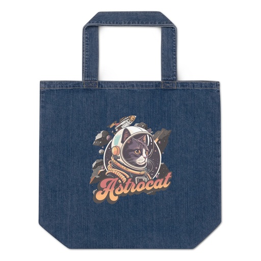[ID: 528-G108] Astrocat - Retro graphic Organic Denim Tote Bag