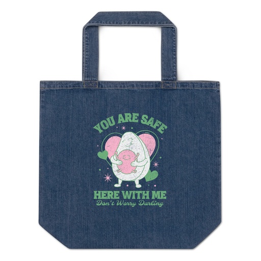 [ID: 528-G118] Avo Love - Typographic Cartoon Streetwear Organic Denim Tote Bag