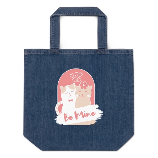 [ID: 528-G157] Be Mine - Cute Cat Couple Organic Denim Tote Bag