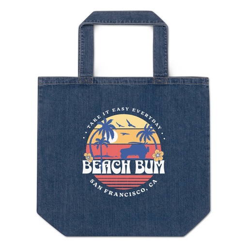 [ID: 528-G164] Beach Bum - Sunset Surfing Organic Denim Tote Bag