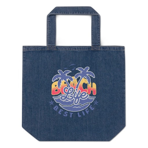[ID: 528-G168] Beach Life Best Life Organic Denim Tote Bag