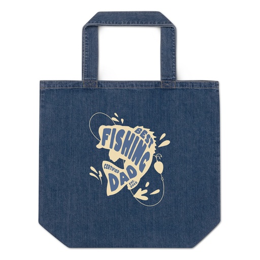 [ID: 528-G187] Best Fishing Dad - Typography Organic Denim Tote Bag