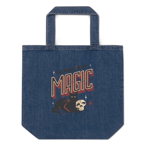 [ID: 528-G214] Black Cat Magic Organic Denim Tote Bag