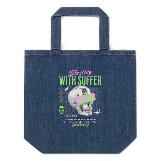 [ID: 528-G235] Blessing With Suffer Organic Denim Tote Bag