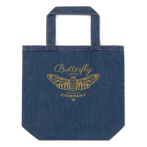 [ID: 528-G240] Blue Butterfly - Minimal Organic Denim Tote Bag