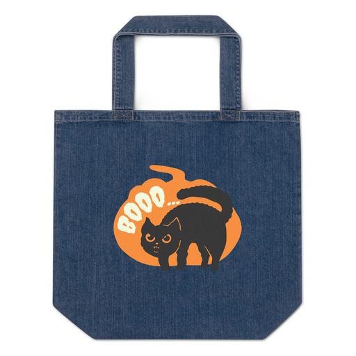 [ID: 528-G251] Boo - Scay Cute Cat Organic Denim Tote Bag