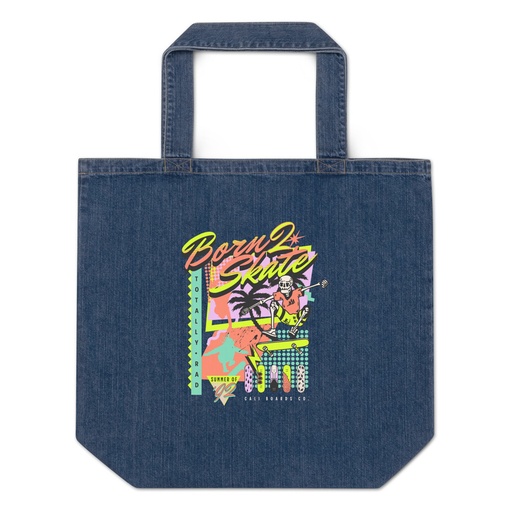 [ID: 528-G256] Born 2 Skate - Retro Skeleton Organic Denim Tote Bag