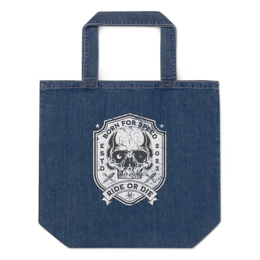 [ID: 528-G258] BORN FOR SPEED RIDE OR DIE Organic Denim Tote Bag