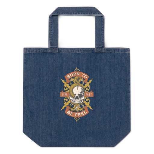 [ID: 528-G259] Born To Be Free - Skull Organic Denim Tote Bag