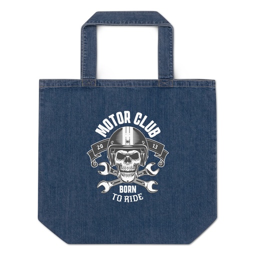 [ID: 528-G268] Born to Ride - Biker Club Skull  Organic Denim Tote Bag