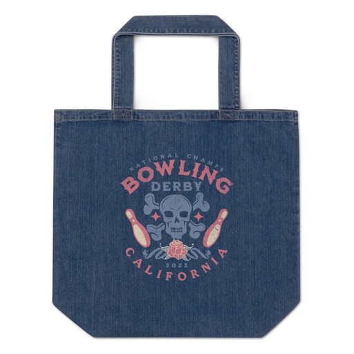 [ID: 528-G276] Bowling Derby Champs - Grunge Skull Organic Denim Tote Bag