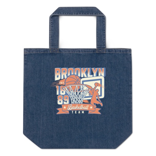 [ID: 528-G290] Brooklyn Basketball Team - Athletic Sports Organic Denim Tote Bag