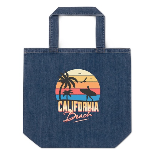 [ID: 528-G312] California Beach - Retro Surf Organic Denim Tote Bag