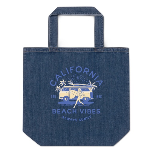 [ID: 528-G314] California Beach Vibes - Retro Camper Van Organic Denim Tote Bag
