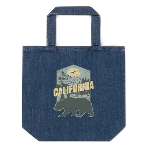 [ID: 528-G315] California Bear - Outdoors Wilderness Camping Hiking Organic Denim Tote Bag