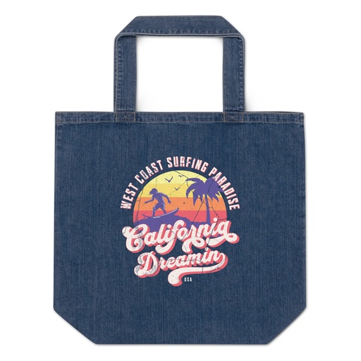 [ID: 528-G316] California Dreamin - Beach & Surf Organic Denim Tote Bag