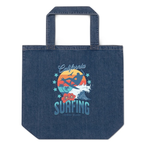 [ID: 528-G318] California Surfing - Palm Beach Organic Denim Tote Bag