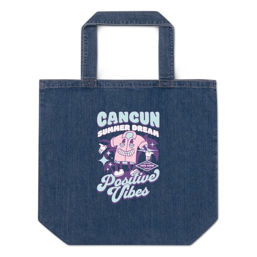 [ID: 528-G330] Cancun Positive Vibes Organic Denim Tote Bag