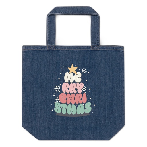 [ID: 528-G334] Cartoony Christmas Tree Organic Denim Tote Bag