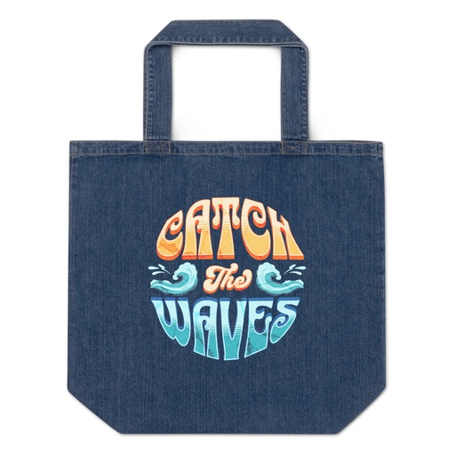[ID: 528-G343] Catch the Waves - Beach Vibe Organic Denim Tote Bag
