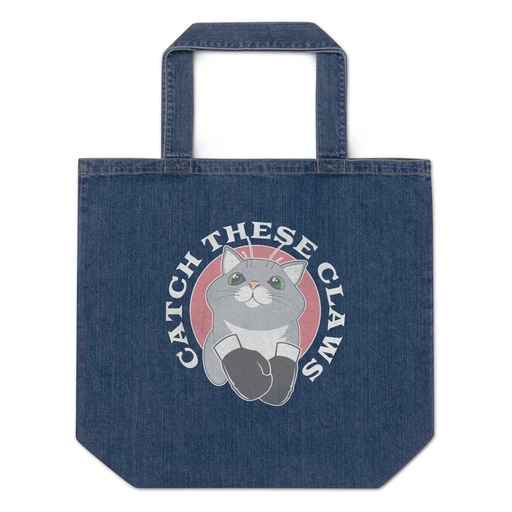 [ID: 528-G344] Catch These Claws - Cute Cat Organic Denim Tote Bag