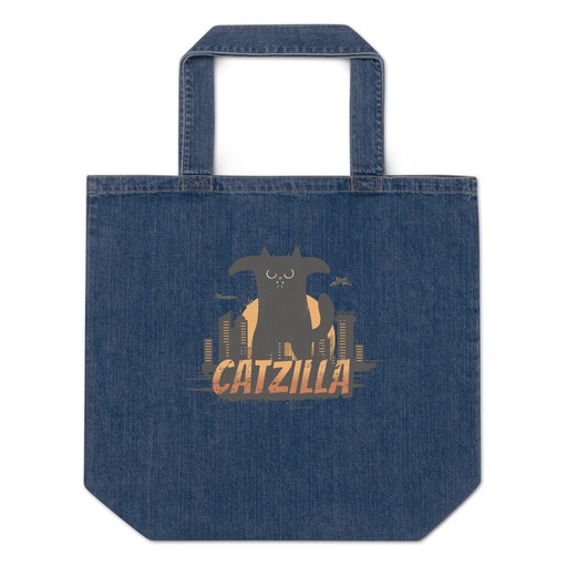 [ID: 528-G350] Catzilla - Funny Comic Animal Organic Denim Tote Bag
