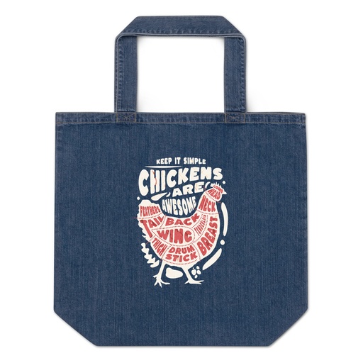 [ID: 528-G365] Chickens Are Awesome - Butcher Cuts Organic Denim Tote Bag