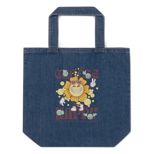 [ID: 528-G371] Choose Happy Organic Denim Tote Bag