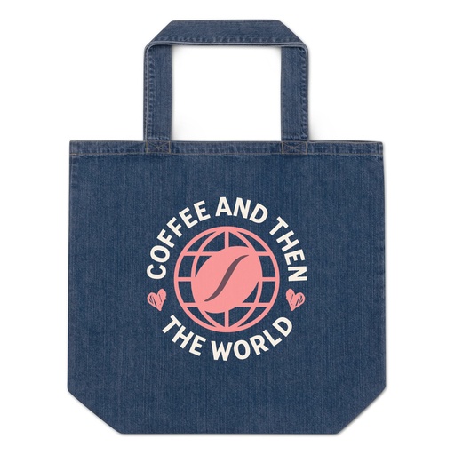 [ID: 528-G393] Coffee and Then The World - Earth Organic Denim Tote Bag
