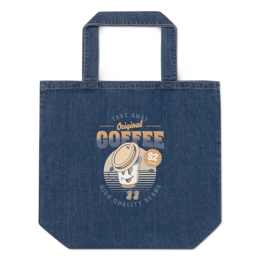 [ID: 528-G398] Coffee Cup - Comics Mascot Organic Denim Tote Bag