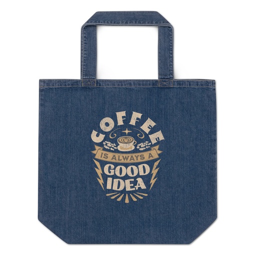 [ID: 528-G401] Coffee is always a good idea - Lightning Bolt Organic Denim Tote Bag