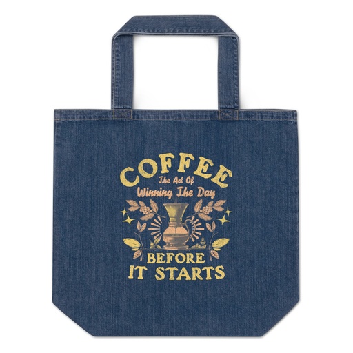 [ID: 528-G405] Coffee, The art of Winning The Day Organic Denim Tote Bag
