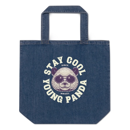 [ID: 528-G416] Cool Panda with Sunglasses -  Organic Denim Tote Bag