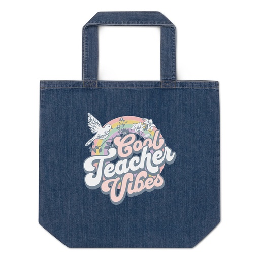 [ID: 528-G418] Cool Teacher Vibes Organic Denim Tote Bag