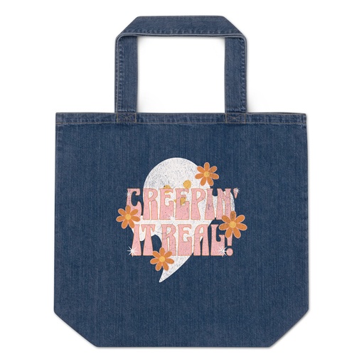 [ID: 528-G436] Creepin' It Real - Halloween Organic Denim Tote Bag