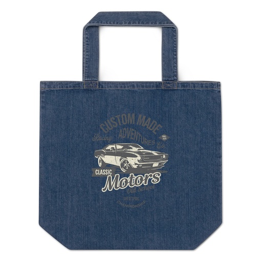 [ID: 528-G444] Custom Made Adventures Motors Old School Organic Denim Tote Bag