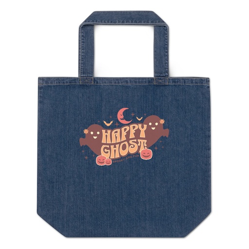 [ID: 528-G452] Cute Happy Ghost Organic Denim Tote Bag
