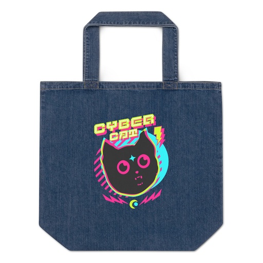 [ID: 528-G456] Cyber Cat - Neon Color Organic Denim Tote Bag